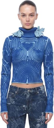 Off-white Blue Embroidered Turtle Neck Sweater