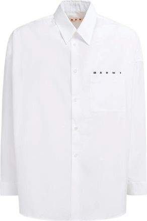 Marni Formal Shirts, male, White, Size: 3XL poplin shirt with peeping logo