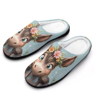 Generic Farmhouse Donkey Floral Womens Slippers Warm House Slippers Indoor House Shoes with Anti-Skid Rubber Sole