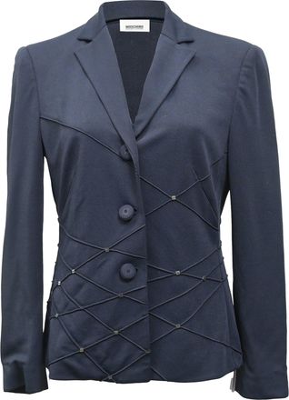 Moschino Wed-Detail Single-Breasted Blazer in Navy Blue Wool