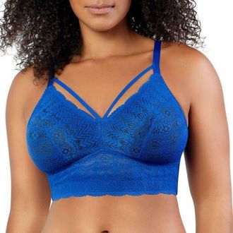 Affinitas Mia Wire-Free Padded Lace Bralette in Sapphire at Nordstrom, Size 32Ddd