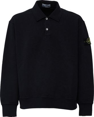 Stone Island Tubular Cotton Fleece Buttoned Neck Sweatshirt