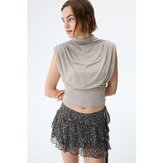 H&M Draped-panel Tiered Skirt in Dark Gray/floral at Nordstrom, Size 12