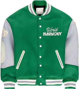 Saint Mxxxxxx Pigeon Varsity graphic-print bomber jacket - men - Wool/Nylon - S - Green