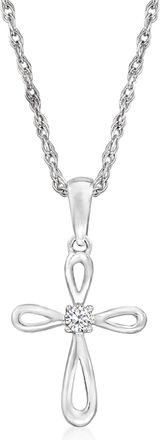 Ross-Simons 14kt White Gold Cross Pendant Necklace With Diamond Accent