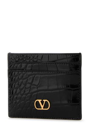 Valentino Garavani Womens Black Leather Vlogo Card Holder Nero Portafogli