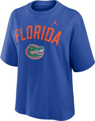 Nike Jordan Womens Florida Arch Over Logo Boxy Jordan Brand College T-Shirt in Blue | 0JCM4EVUFN-KMG