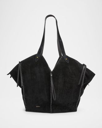 Isabel Marant Tampa Braided Leather-Trim Suede Tote Bag