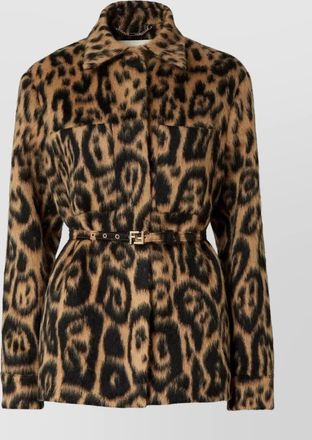 Fendi animal print wool jacket belted