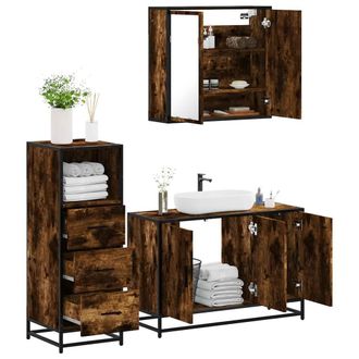 Berkfield Home 3 Piece Bathroom Furniture Set Smoked Oak Engineered Wood in Brown
