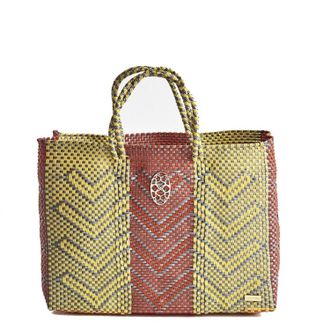Lola's Bag Womens Travel Woven Tote Bag With Clutch In Orange/yellow