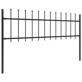 Berkfield Home Garden Fence with Spear Top Steel 11.9x0.6 m Black