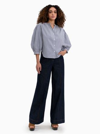 Rebecca Taylor Joselene Poplin Blouse in Navy Stripe at Nordstrom, Size X-Small