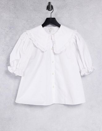 River Island poplin oversized collar smock shirt in white