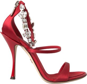 Dolce & Gabbana Red Keira Satin Crystals Sandals Heels Womens Shoes