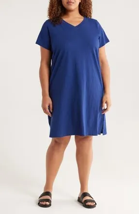 Eileen Fisher V-Neck Organic Cotton T-Shirt Dress in Deep Dive at Nordstrom Rack, Size 1X