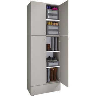 ebuy24 Mobile scarpa in legno vcm Dimensioni: a. 200 x l. 70 x t. 39 cm Armadio multiuso 5 scomparti 4 porte girevoli cassetto extra- Lona (Grigio)
