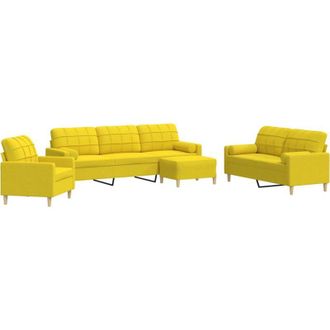 vidaXL Juego De Sof&aacute; 4 Piezas Con Reposapi&eacute;s Y Cojines Tela Amarillo Vidaxl
