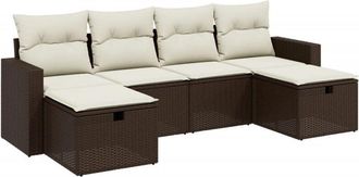 vidaXL Set Sof&aacute;s De Jard&iacute;n 6 Piezas Y Cojines Rat&aacute;n Sint&eacute;tico Marr&oacute;n Vidaxl