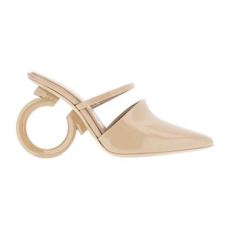 Ferragamo Heeled Mules - Dames - Muiltjes - Beige - 37 EU - Leer - Schoenen