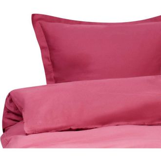 Beliani Duvet Cover and Pillowcase Set Burgundy Sateen Cotton 150 x 200 cm Modern Bedroom PARKROSE