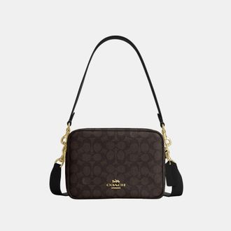 Coach Womens Carey Crossbody Bag In Signature Canvas - Black/Brown - One Size