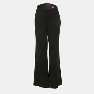 Carolina Herrera Black Crepe Brooch Detailed Flared Trousers