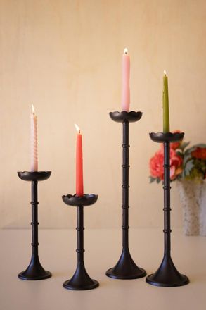 Kalalou Set Of Four Cast Alumunum Taper Candle Holders - Flowers
