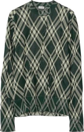 Burberry Geruite Trui - Heren - Ronde hals truien - Groen - S - Katoen - Truien & Vesten