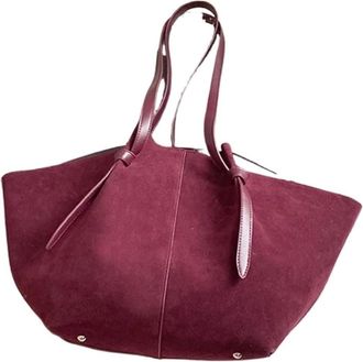 Generic Compatible For Retro Suede Large-Capacity Shoulder Bag Commuter Tote Simple(Burgundy)