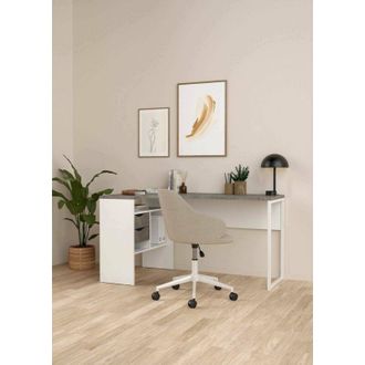 Dmora Escritorio Patience, Escritorio Multiusos, Mesa De Oficina Para Pc, El Plan De Trabajo, 145x81 H77 Cm, Blanco Y Gris - Dmora