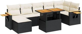 vidaXL 8 Piece Garden Sofa Set with Cushions Black Poly Rattan Acacia Vidaxl