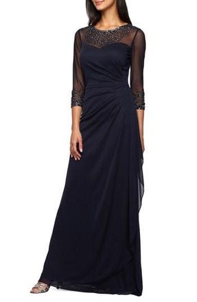 Alex Evenings Embellished Chiffon Evening Gown in Dark Navy at Nordstrom Rack, Size 8