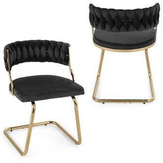 Costway Costway 2PCS Velvet Dining Chairs Upholstered Accent Chairs Kitchen Chairs in Black