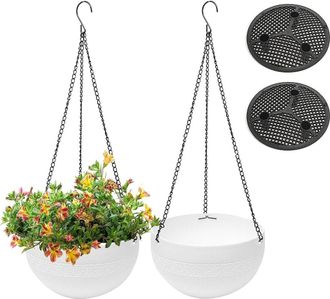 OEM Dos Macetas Colgantes Para Exteriores Con Orificios De Drenaje, Riego Autom&aacute;tico, Cadena Inoxidable, Aptas Para Uso Interior Y Exterior, Color Blanco,