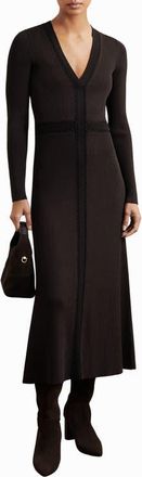 Reiss Laura Rib Long Sleeve Midi Sweater Dress in Chocolate Brown at Nordstrom, Size X-Small
