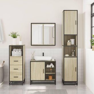 Berkfield Home Durable 3 Piece Bathroom Furniture Set Sonoma Oak Engineered Wood in Light Brown