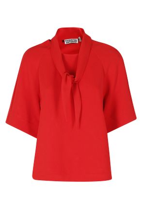 Essentiel Neck Tie Recycled Polyester Cropped Blouse