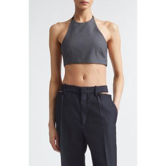 Jil Sander Adjustable Wool Poplin Halter Top in Stone Grey at Nordstrom, Size 10 Us