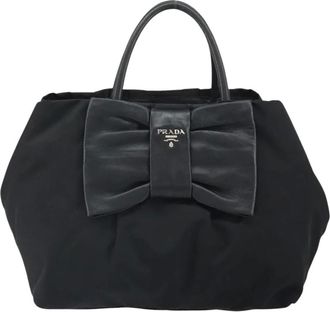 Prada Pre-owned Handbags, female, Black, Size: ONE SIZE Pre-owned Black Bow Detail Tote Bag
