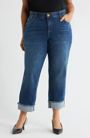 Wit & Wisdom Cuffed High Waist Straight Leg Jeans in Blue at Nordstrom, Size 16W