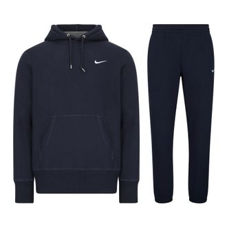 Nike Mens Club Fleece Hooded Pullover Tracksuit Set Navy Cotton - Size X-Large