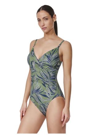 Gottex La Palm Surplice One Piece in Dusk-Green at Nordstrom, Size 12