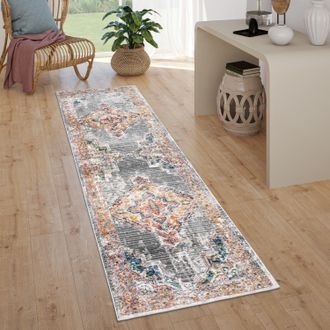 Paco Home Paco Home Alfombra Sal&oacute;n Pelo Corto Vintage Pastel Motivo Moderno Oriental 80x300 Cm, Gris 2