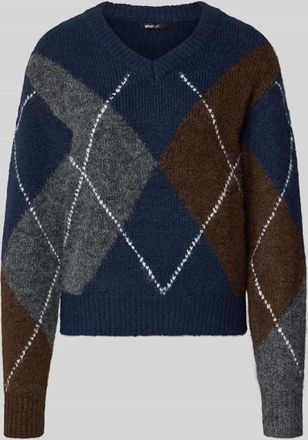 Gina Tricot Strickpullover mit V-Ausschnitt Modell Argyle in Mittelgrau Melange, Größe XS