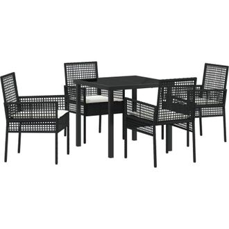 vidaXL Conjunto De Comedor De Jard&iacute;n Con Coj&iacute;n 5 Pcs Negro Polirat&aacute;n Vidaxl