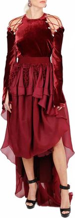 Antonio Berardi Hi-Low Ruffle Front Silk Skirt In Bordeaux