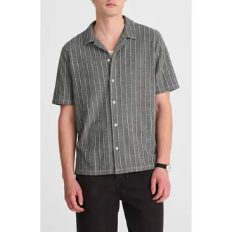 Madewell Texture Stripe Camp Shirt in Stripe Navy at Nordstrom, Size Xx-Large