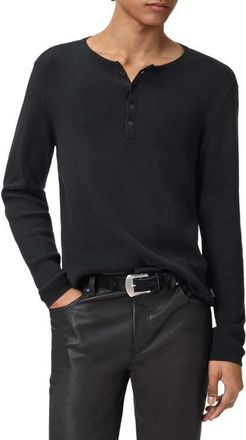John Varvatos Javis Organic Cotton & Cashmere Rib Henley in Black at Nordstrom, Size Xx-Large