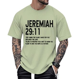 Generic Mens Christian T Shirts Religious Cross Printed T-Shirts JEREMIAN 29:11 Short Sleeve Tops Cotton Tees Oversized Clothes Work